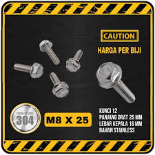 SS304 baut flange M8x25 (SUS304 A2-70 flange bolt stainless)