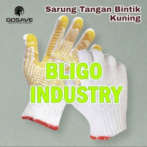 sarung tangan bintik karet kuning polkadot katun safety gloves dotting