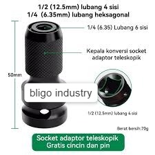 isku adapter impact wrench 1/2 ke 1/4 inch hex konektor sambungan kepala mesin