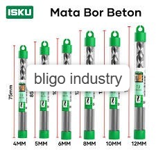 isku mata bor beton set 5 6 pcs 4 5 6 8 10 12 mm bor tembok bata semen cor masoonry drill bit alat tukang