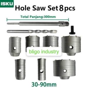 isku mata bor hole saw beton lubang tembok beton/ hollow core saw beton tembok pipa drill bit 30 40 50 60 65 80 90 mm full set